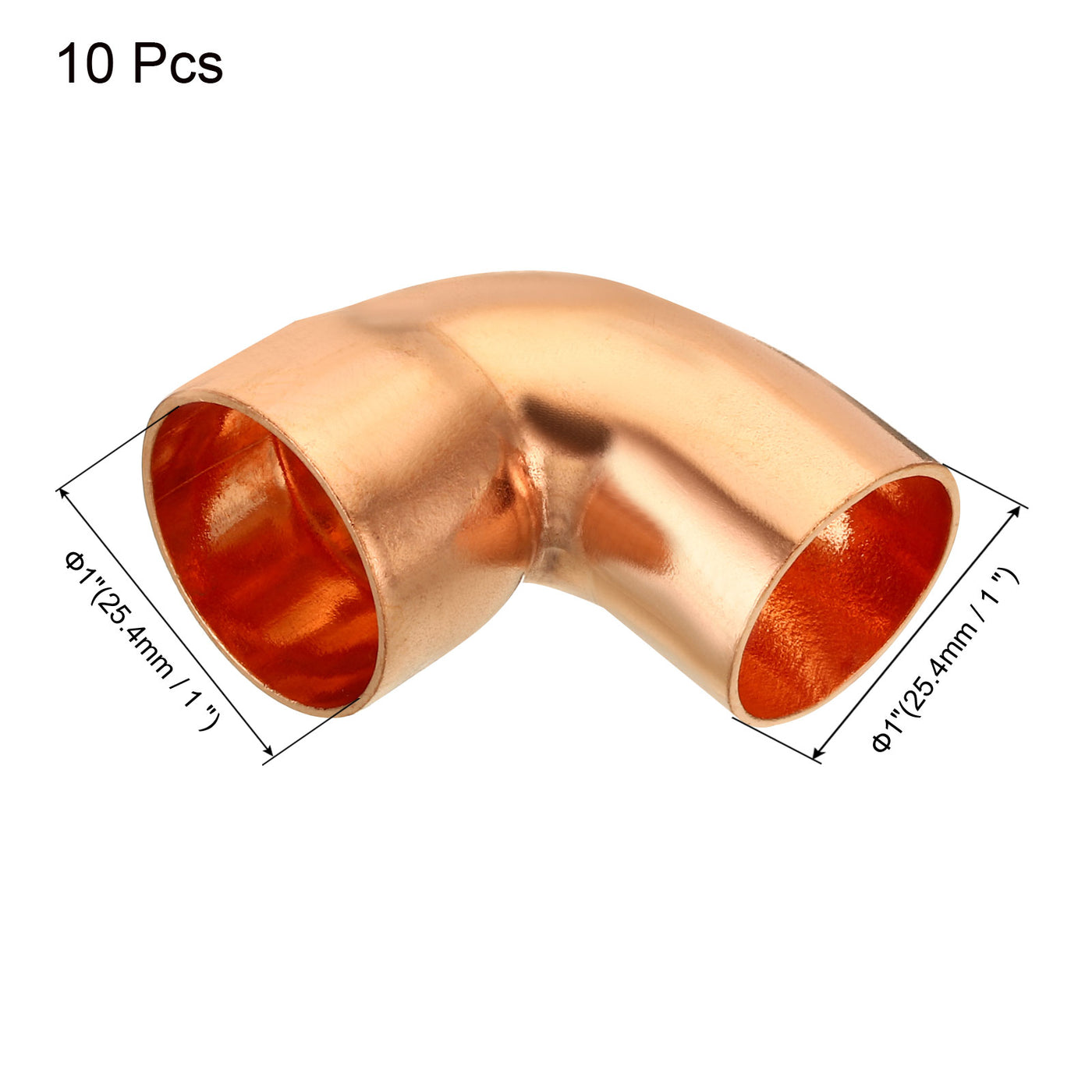 Harfington 90 Degrees Elbow Copper Pipe Fitting Short Turn Welding Connection 1 Inch ID for HVAC Air Conditioning Pipe, Pack of 10