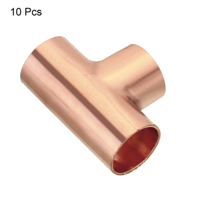 Harfington Tee Copper Fitting 3 Way Welding Joint 1/2 Inch ID C x C x C for HVAC Air Conditioner, Pack of 10