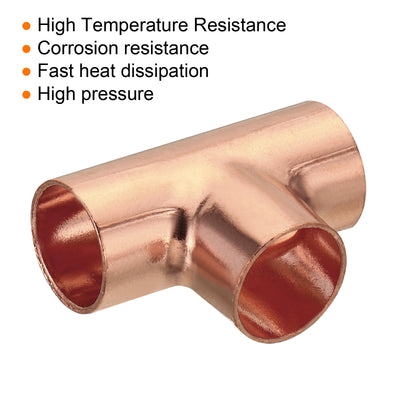 Harfington Tee Copper Fitting 3 Way Welding Joint 1/2 Inch ID C x C x C for HVAC Air Conditioner, Pack of 10