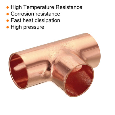 Harfington Tee Copper Fitting 3 Way Welding Joint 3/4 Inch ID C x C x C for HVAC Air Conditioner, Pack of 10