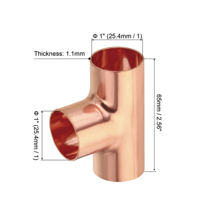 Harfington Tee Copper Fitting 3 Way Welding Joint 1 Inch ID C x C x C for HVAC Air Conditioner, Pack of 10