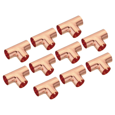 Harfington Tee Copper Fitting 3 Way Welding Joint 1 Inch ID C x C x C for HVAC Air Conditioner, Pack of 10