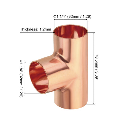 Harfington Tee Copper Fitting 3 Way Welding Joint 1 1/4 Inch ID C x C x C for HVAC Air Conditioner, Pack of 10