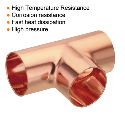 Harfington Tee Copper Fitting 3 Way Welding Joint 1 1/4 Inch ID C x C x C for HVAC Air Conditioner, Pack of 10