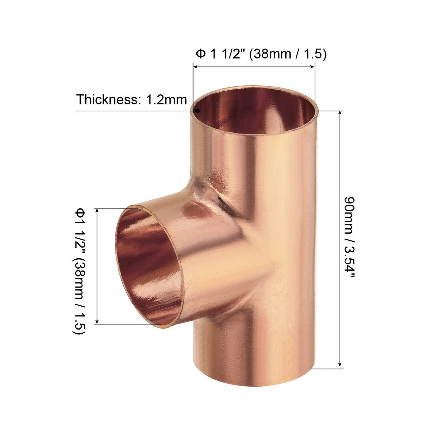 Harfington Tee Copper Fitting 3 Way Welding Joint 1 1/2 Inch ID C x C x C for HVAC Air Conditioner, Pack of 10