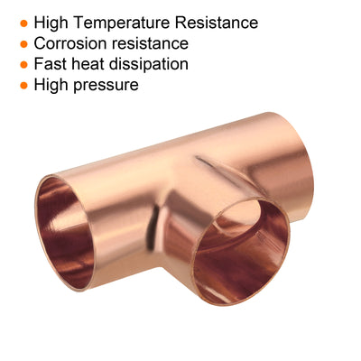 Harfington Tee Copper Fitting 3 Way Welding Joint 1 1/2 Inch ID C x C x C for HVAC Air Conditioner, Pack of 10