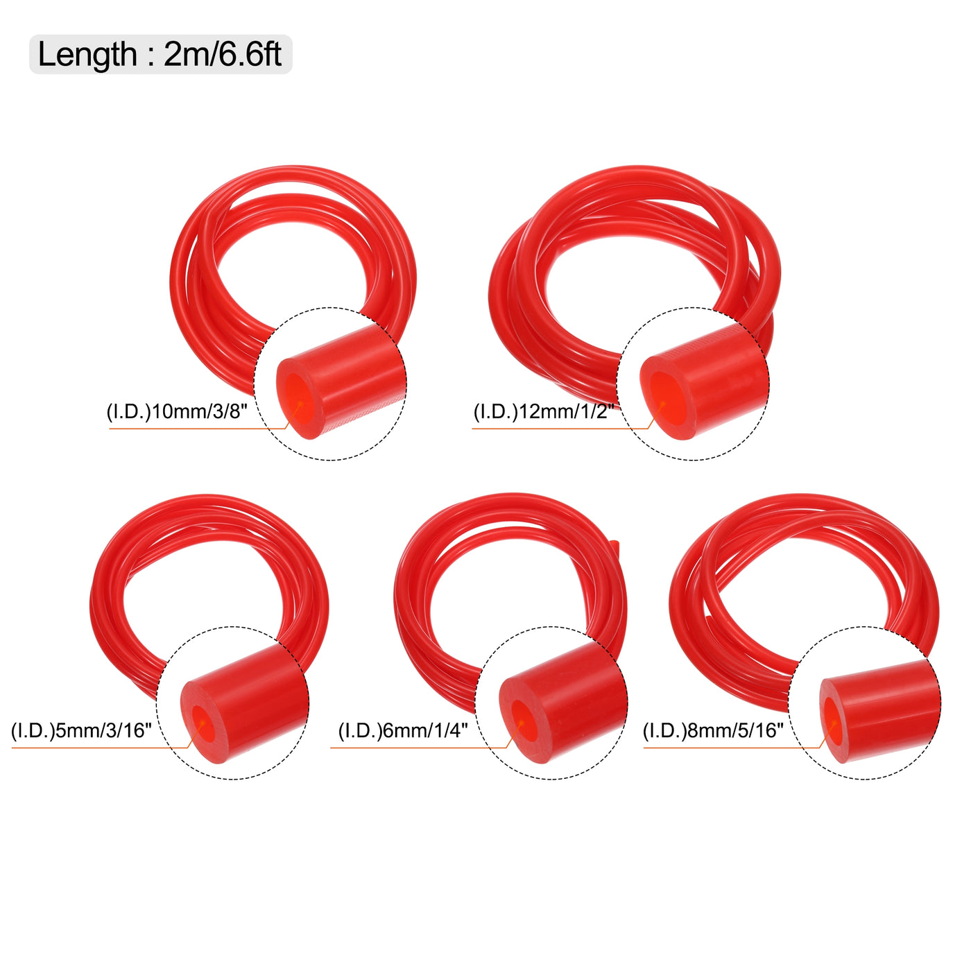 Harfington Vacuum Silicone Tubing Hose 3/16" 1/4" 5/16" 3/8" 1/2" ID 1/8" Wall Thick 6.6ft Red High Temperature for Engine