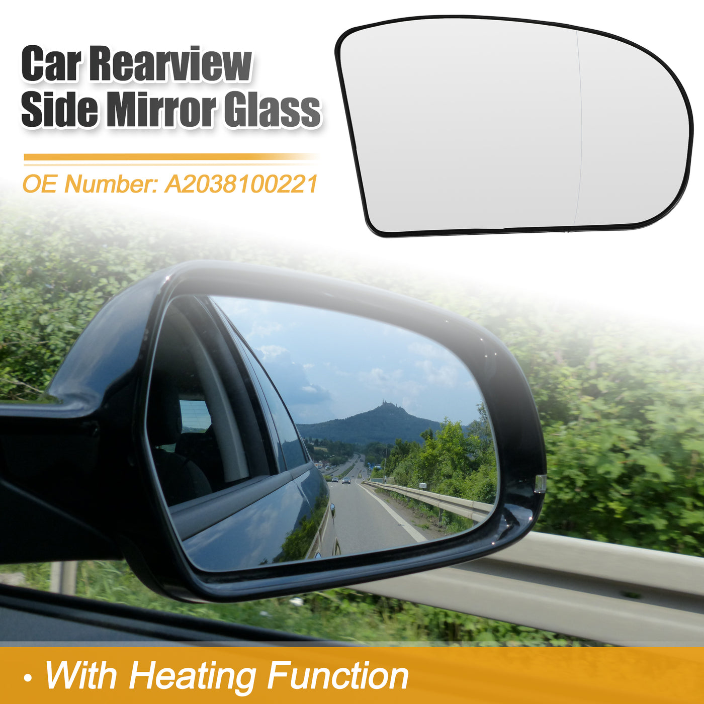 X AUTOHAUX Car Right Side Rearview Heated Mirror Glass with Backing Plate for Mercedes-Benz C-CLASS W203 2000 - 2007 No.A2038100221