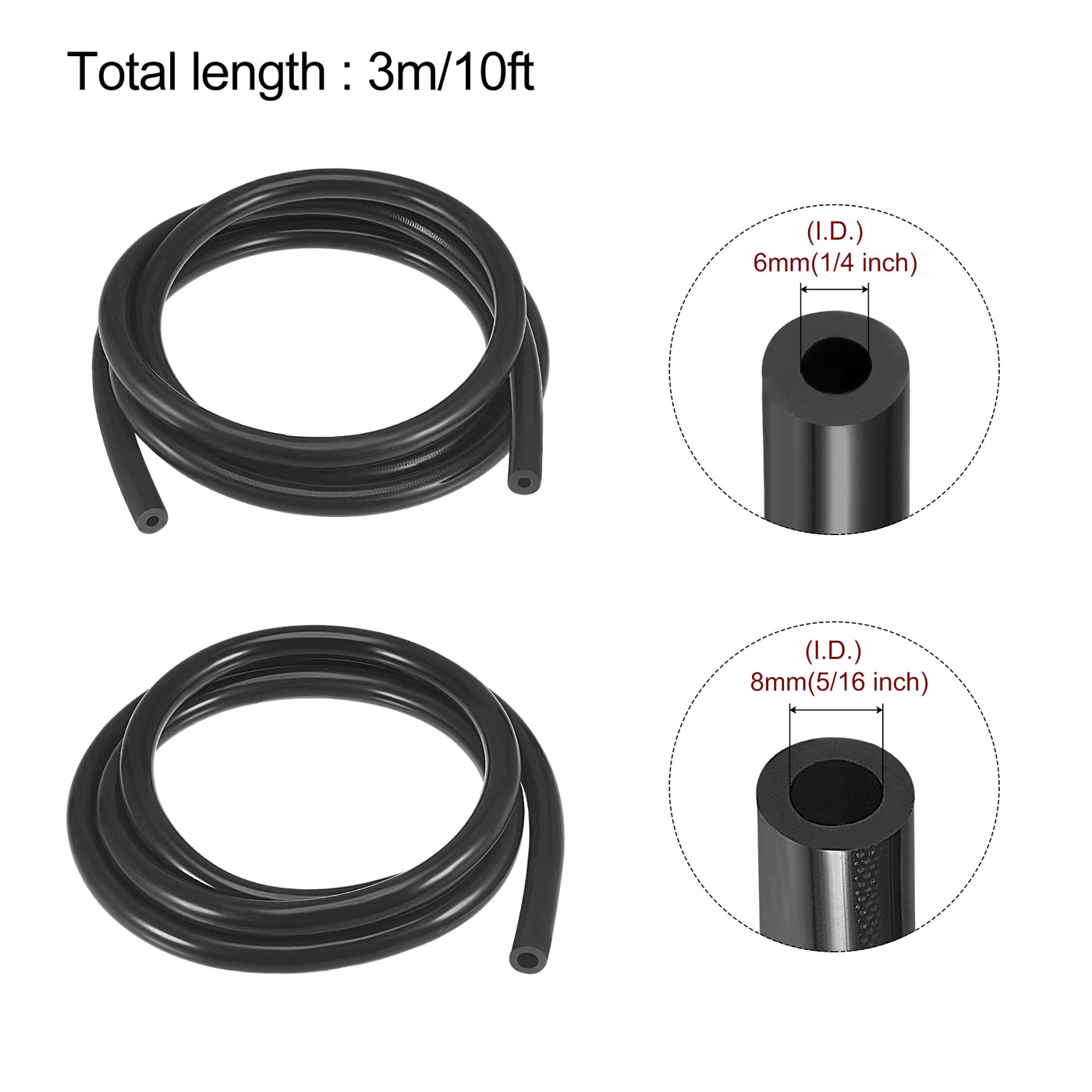 Harfington Vacuum Silicone Tubing Hose 1/8" 5/32" 3/16" 1/4" 5/16" ID 1/8" Wall Thick 10ft Black High Temperature for Engine
