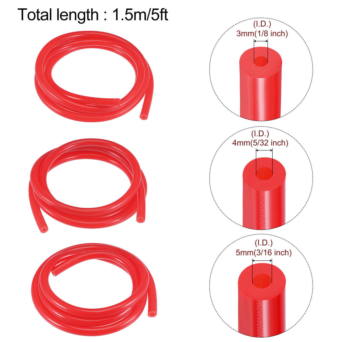 Harfington Vacuum Silicone Tubing Hose 1/8" 5/32" 3/16" 1/4" 5/16" ID 1/8" Wall Thick 10ft Red High Temperature for Engine