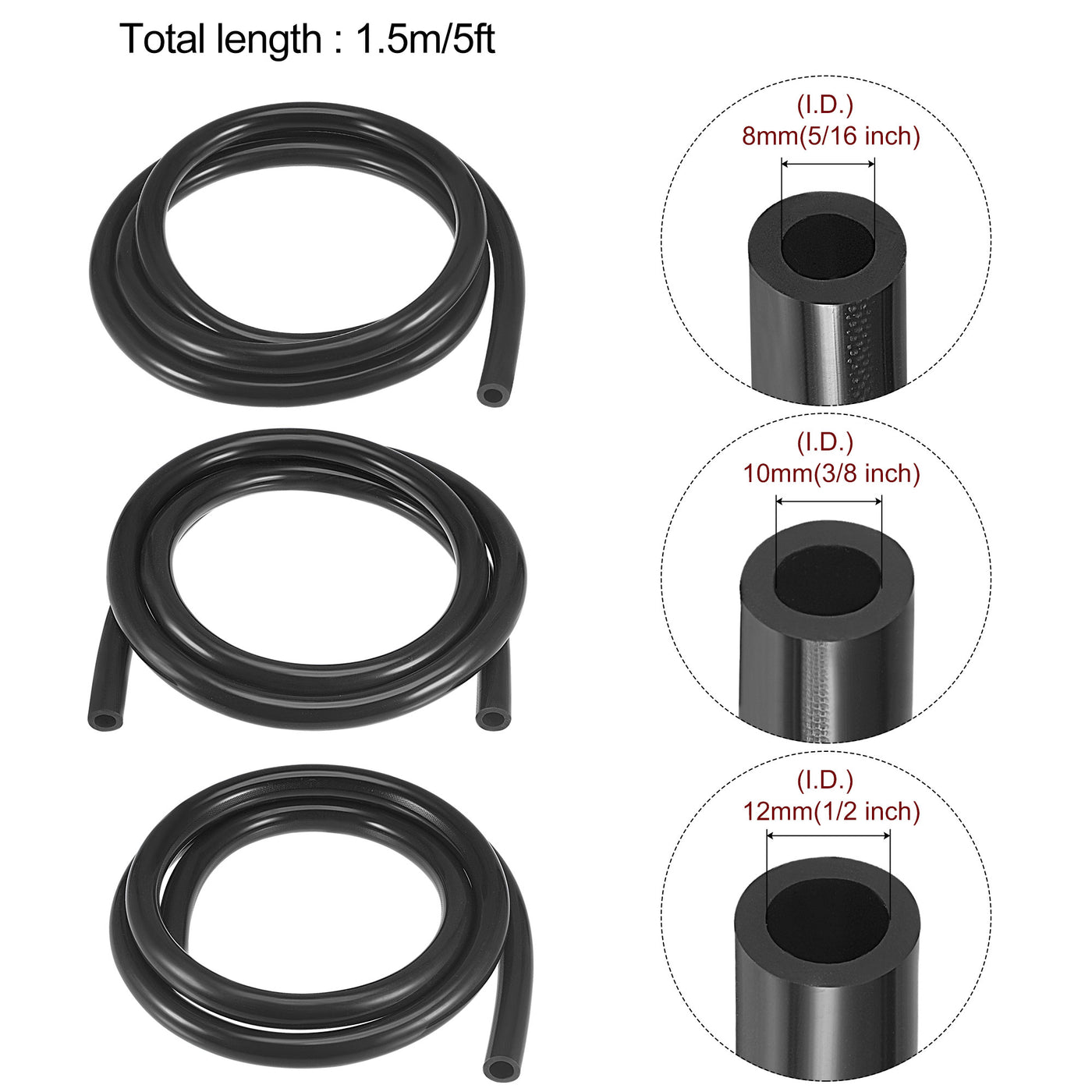 Harfington Vacuum Silicone Tubing Hose 1/8" 5/32" 3/16" 1/4" 5/16" 3/8" 1/2" ID 1/8" Wall Thick 5ft Black High Temperature for Engine