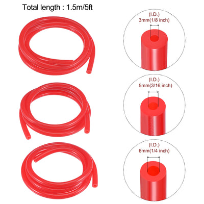 Harfington Vacuum Silicone Tubing Hose 1/8" 3/16" 1/4" ID 1/8" Wall Thick 5ft Red High Temperature for Engine