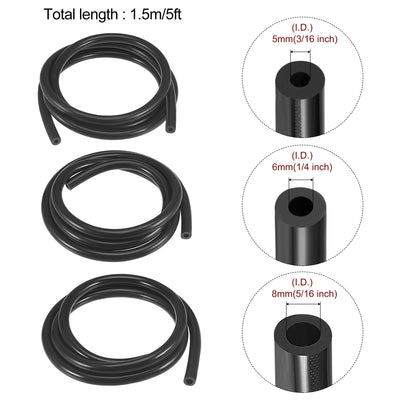 Harfington Vacuum Silicone Tubing Hose 3/16" 1/4" 5/16" ID 1/8" Wall Thick 5ft Black High Temperature for Engine