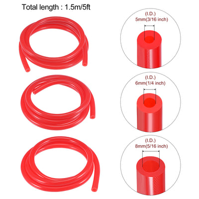 Harfington Vacuum Silicone Tubing Hose 3/16" 1/4" 5/16" ID 1/8" Wall Thick 5ft Red High Temperature for Engine