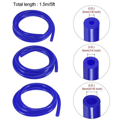 Harfington Vacuum Silicone Tubing Hose 1/8" 1/4" 5/16" ID 1/8" Wall Thick 5ft Blue High Temperature for Engine