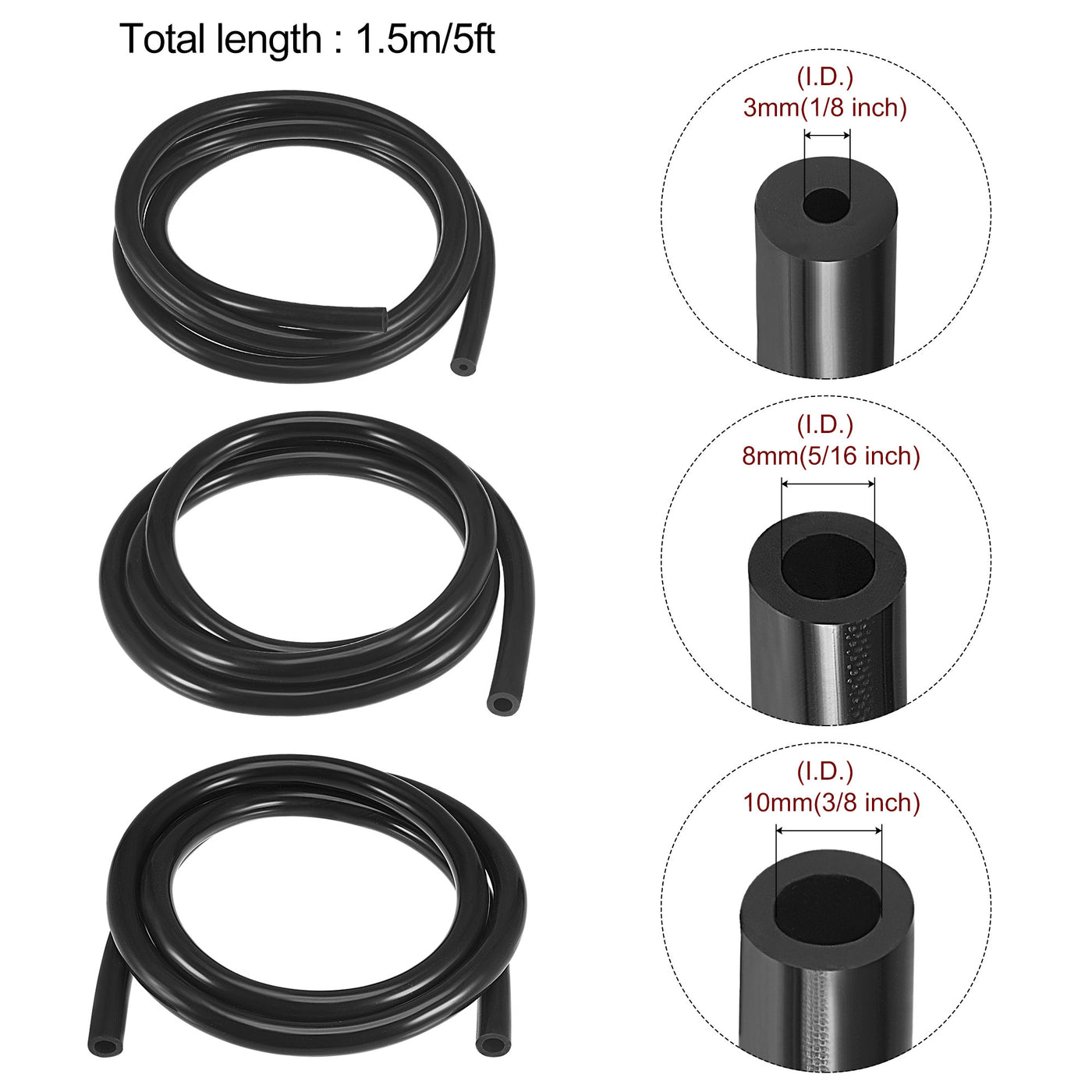 Harfington Vacuum Silicone Tubing Hose 1/8" 5/16" 3/8" ID 1/8" Wall Thick 5ft Black High Temperature for Engine
