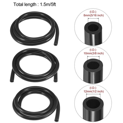 Harfington Vacuum Silicone Tubing Hose 5/16" 3/8" 1/2" ID 1/8" Wall Thick 5ft Black High Temperature for Engine