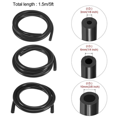 Harfington Vacuum Silicone Tubing Hose 1/8" 1/4" 3/8" ID 1/8" Wall Thick 5ft Black High Temperature for Engine