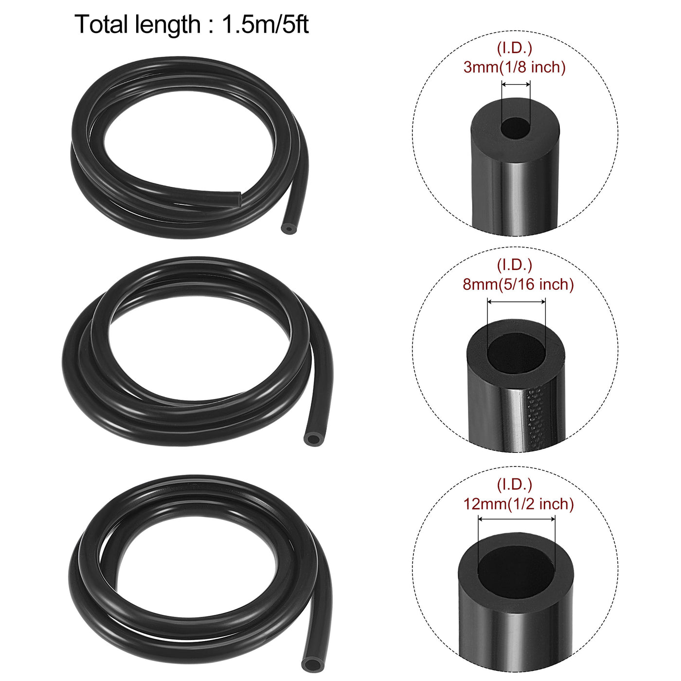 Harfington Vacuum Silicone Tubing Hose 1/8" 5/16" 1/2" ID 1/8" Wall Thick 5ft Black High Temperature for Engine