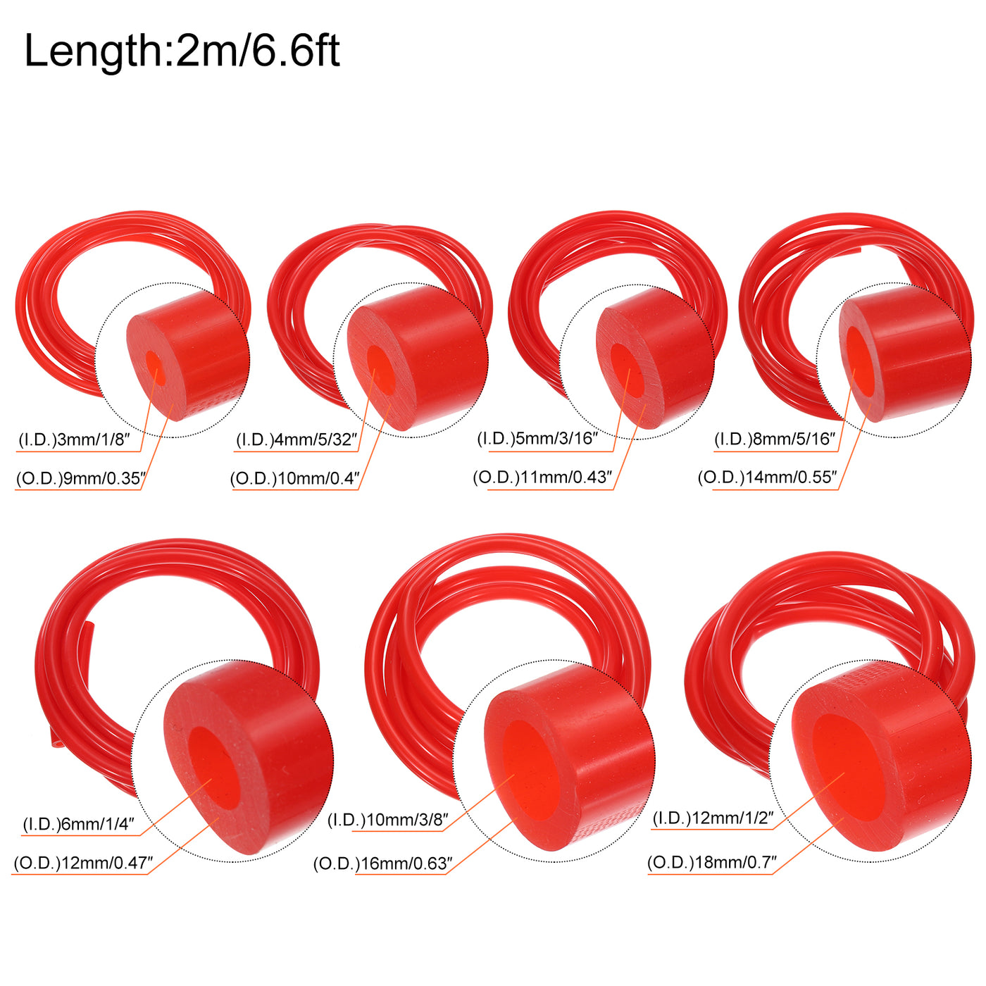 Harfington Vacuum Silicone Tubing Hose 1/8" 5/32" 3/16" 1/4" 5/16" 3/8" 1/2" ID 1/8" Wall Thick 6.6ft Red High Temperature for Engine