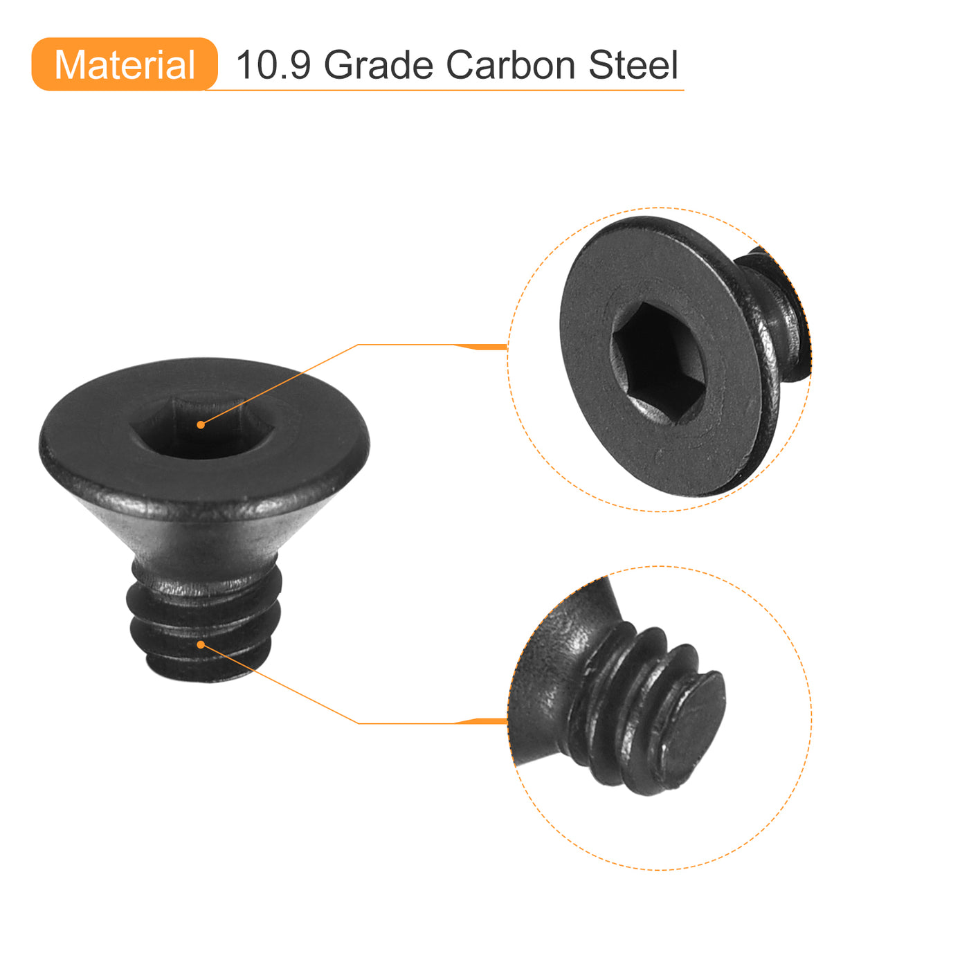 uxcell Uxcell #10-24x1/4" Flat Head Socket Cap Screws, 10.9 Grade Carbon Steel, 20PCS