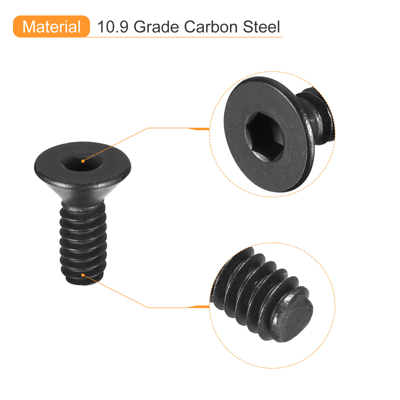 uxcell Uxcell #10-24x1/2" Flat Head Socket Cap Screws, 10.9 Grade Carbon Steel, 20PCS