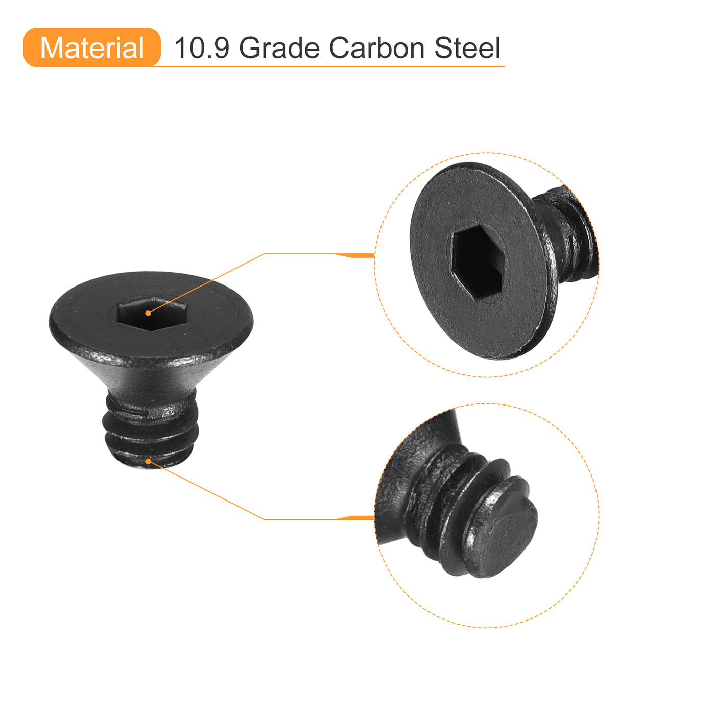 uxcell Uxcell 1/4-20x3/8" Flat Head Socket Cap Screws, 10.9 Grade Carbon Steel, 20PCS