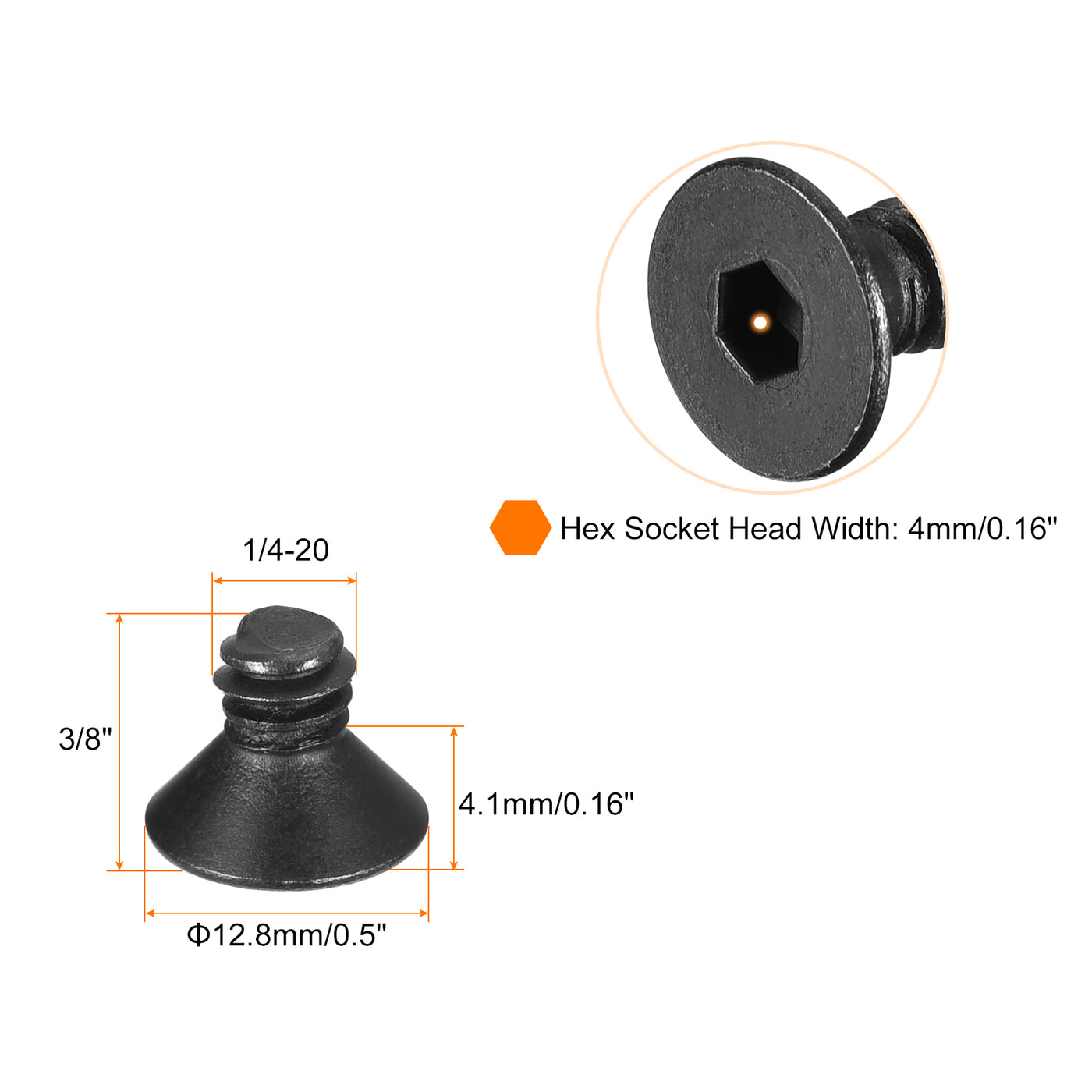 uxcell Uxcell 1/4-20x3/8" Flat Head Socket Cap Screws, 10.9 Grade Carbon Steel, 50PCS