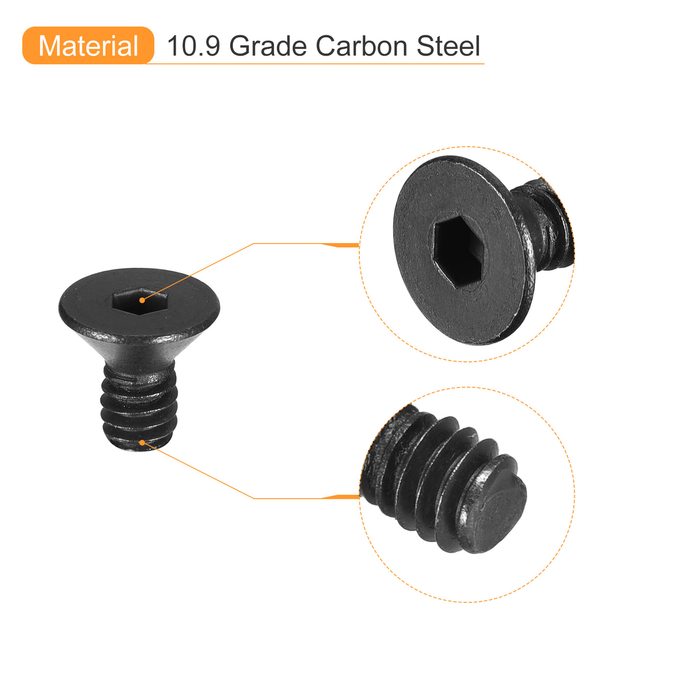 uxcell Uxcell 1/4-20x1/2" Flat Head Socket Cap Screws, 10.9 Grade Carbon Steel, 50PCS