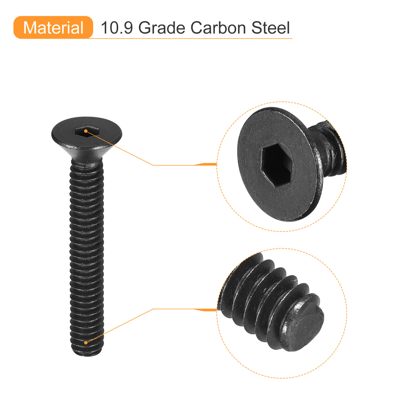 uxcell Uxcell 1/4-20x1-3/4" Flat Head Socket Cap Screws, 10.9 Grade Carbon Steel, 50PCS