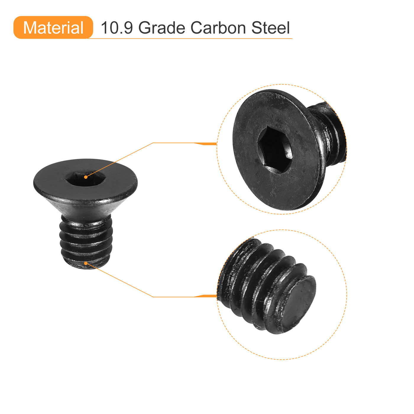 uxcell Uxcell 5/16-18x1/2" Flat Head Socket Cap Screws, 10.9 Grade Carbon Steel, 15PCS