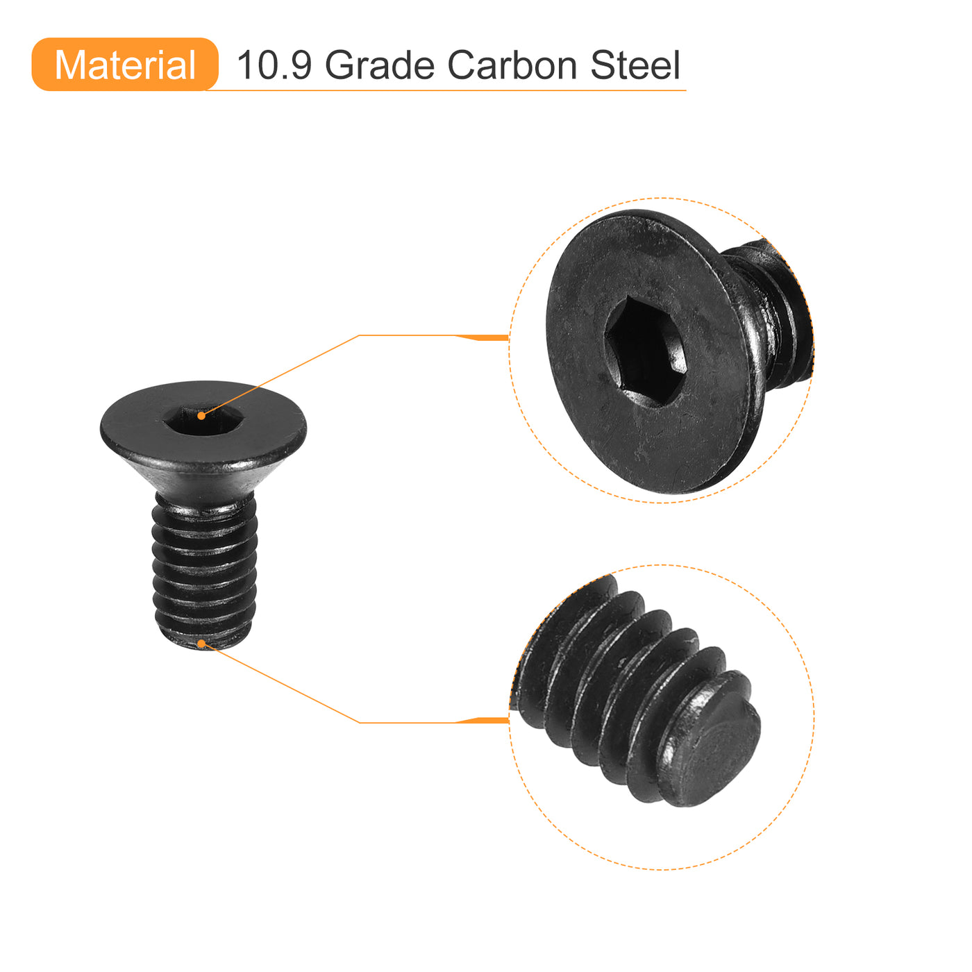 uxcell Uxcell 5/16-18x5/8" Flat Head Socket Cap Screws, 10.9 Grade Carbon Steel, 15PCS