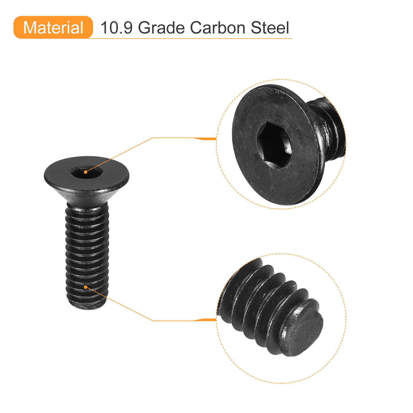 uxcell Uxcell 5/16-18x1" Flat Head Socket Cap Screws, 10.9 Grade Carbon Steel, 15PCS