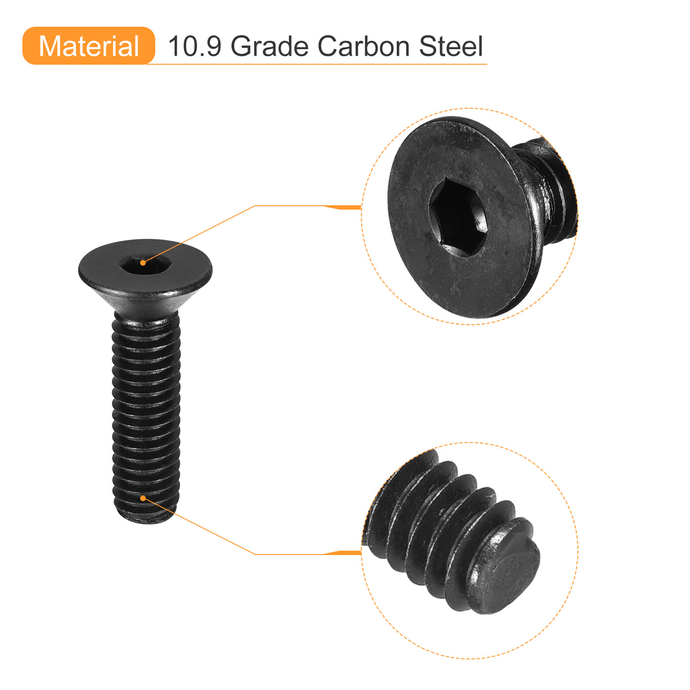 uxcell Uxcell 5/16-18x1-1/4" Flat Head Socket Cap Screws, 10.9 Grade Carbon Steel, 20PCS