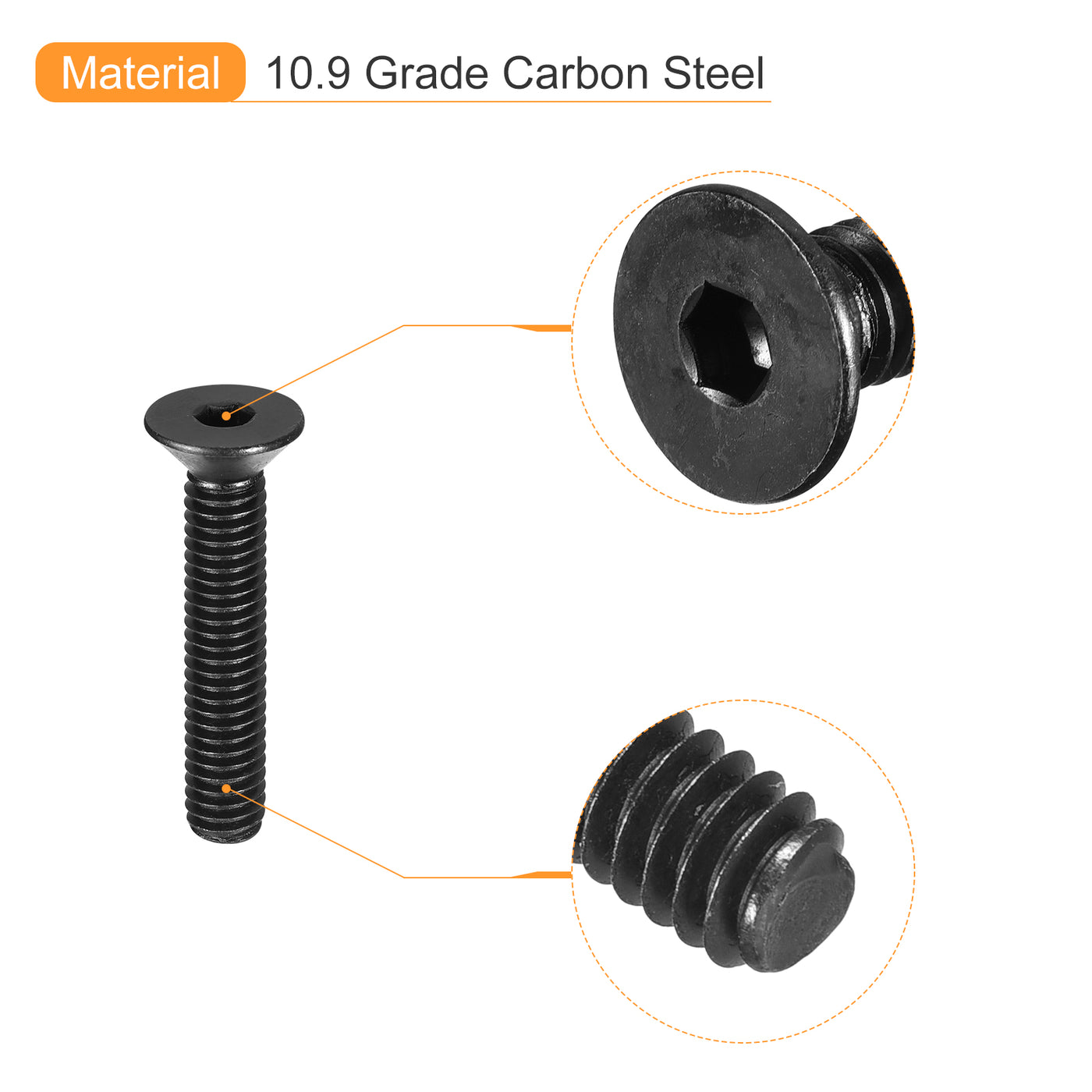 uxcell Uxcell 5/16-18x1-3/4" Flat Head Socket Cap Screws, 10.9 Grade Carbon Steel, 10PCS