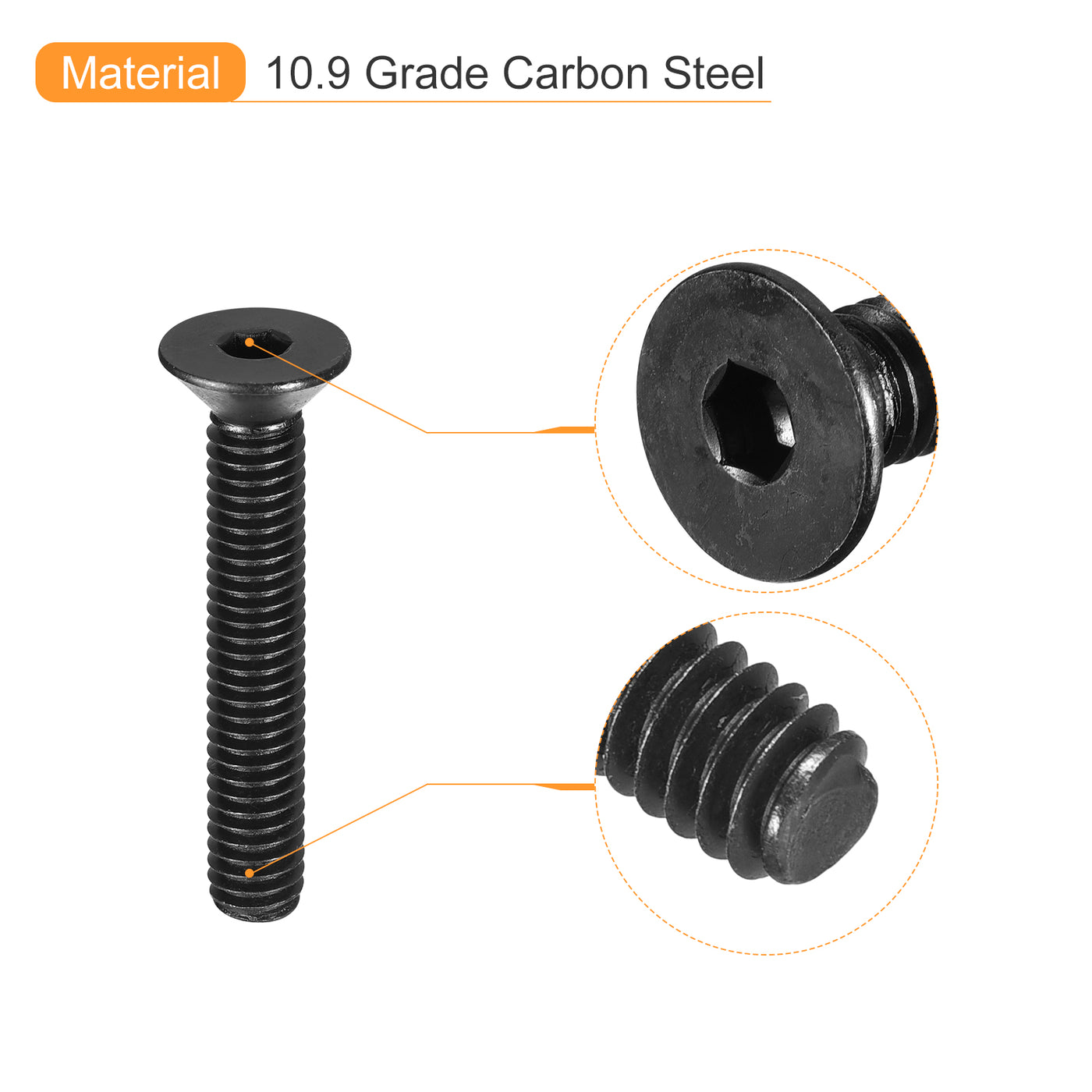 uxcell Uxcell 5/16-18x2" Flat Head Socket Cap Screws, 10.9 Grade Carbon Steel, 10PCS