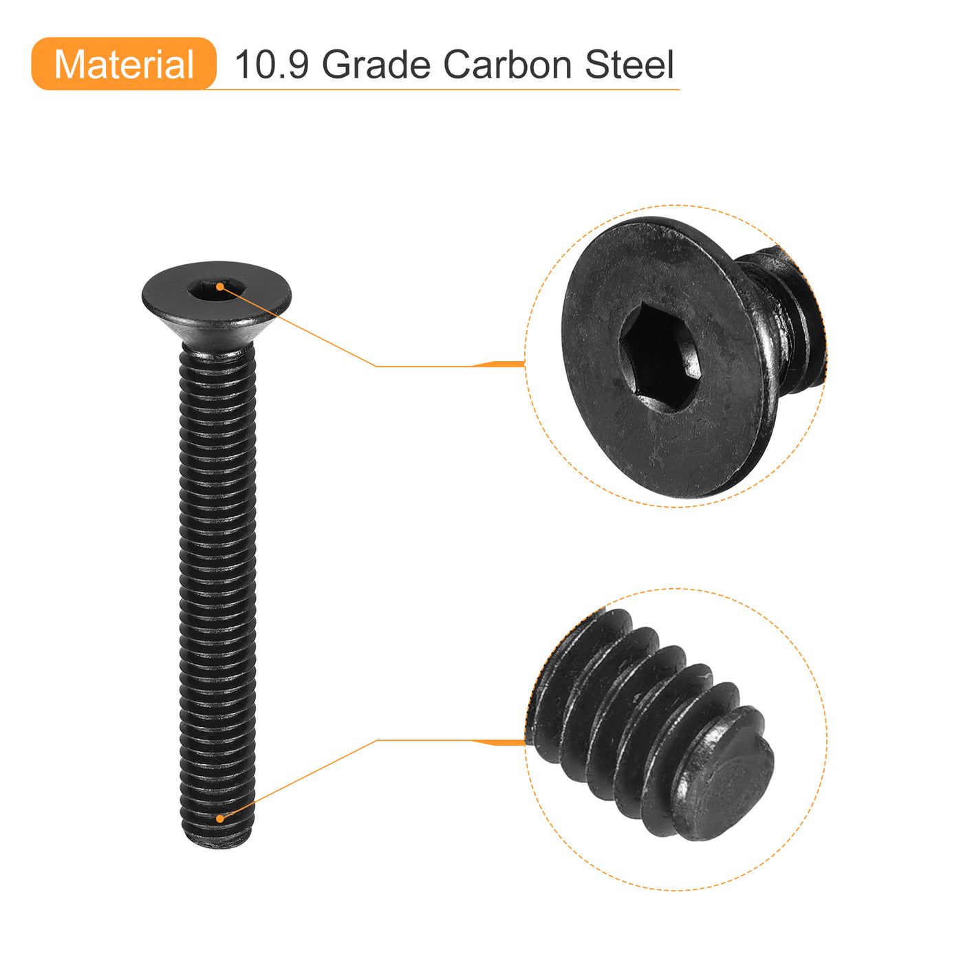 uxcell Uxcell 5/16-18x2-1/2" Flat Head Socket Cap Screws, 10.9 Grade Carbon Steel, 10PCS