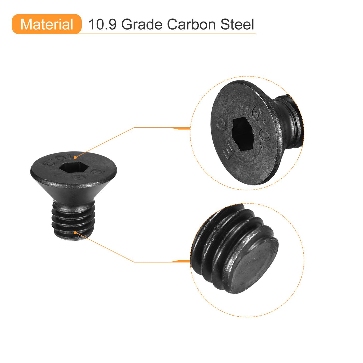 uxcell Uxcell 3/8-16x5/8" Flat Head Socket Cap Screws, 10.9 Grade Carbon Steel, 20PCS