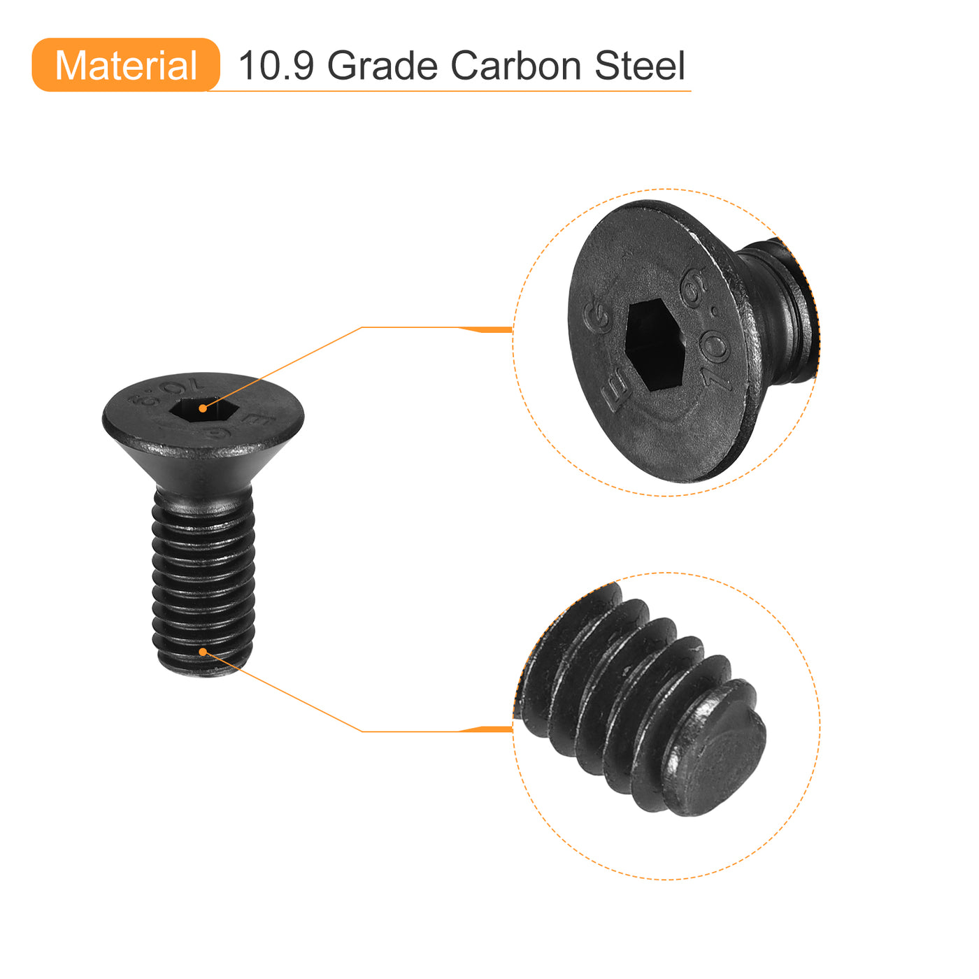 uxcell Uxcell 3/8-16x1" Flat Head Socket Cap Screws, 10.9 Grade Carbon Steel, 10PCS