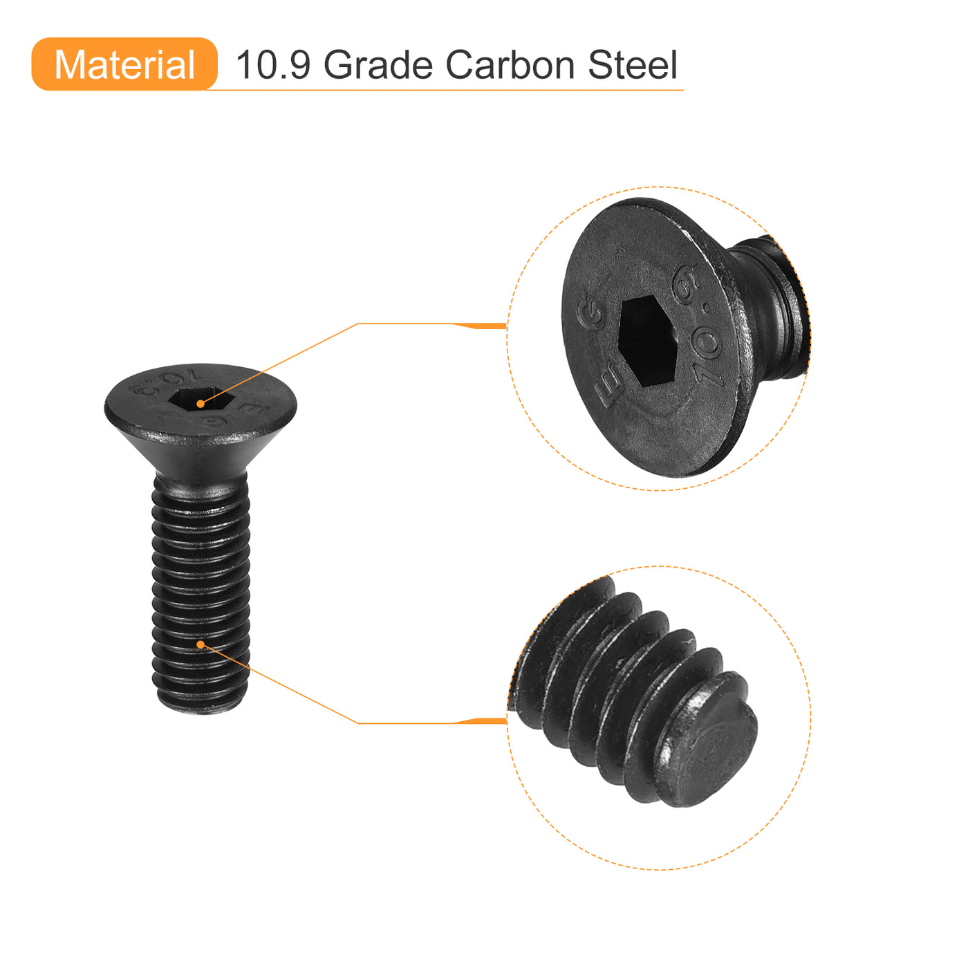 uxcell Uxcell 3/8-16x1-1/4" Flat Head Socket Cap Screws, 10.9 Grade Carbon Steel, 10PCS