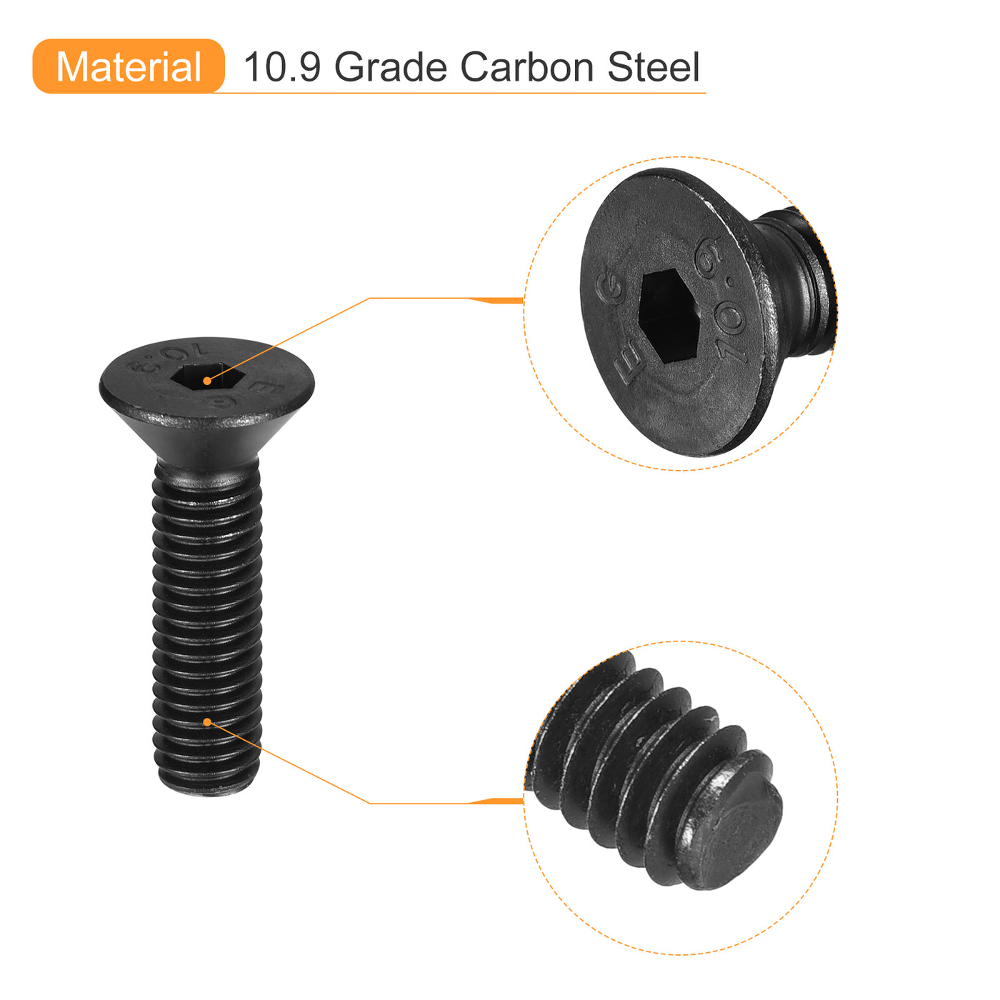 uxcell Uxcell 3/8-16x1-1/2" Flat Head Socket Cap Screws, 10.9 Grade Carbon Steel, 20PCS