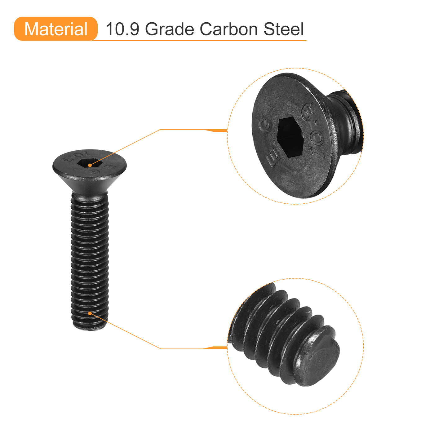 uxcell Uxcell 3/8-16x1-3/4" Flat Head Socket Cap Screws, 10.9 Grade Carbon Steel, 10PCS