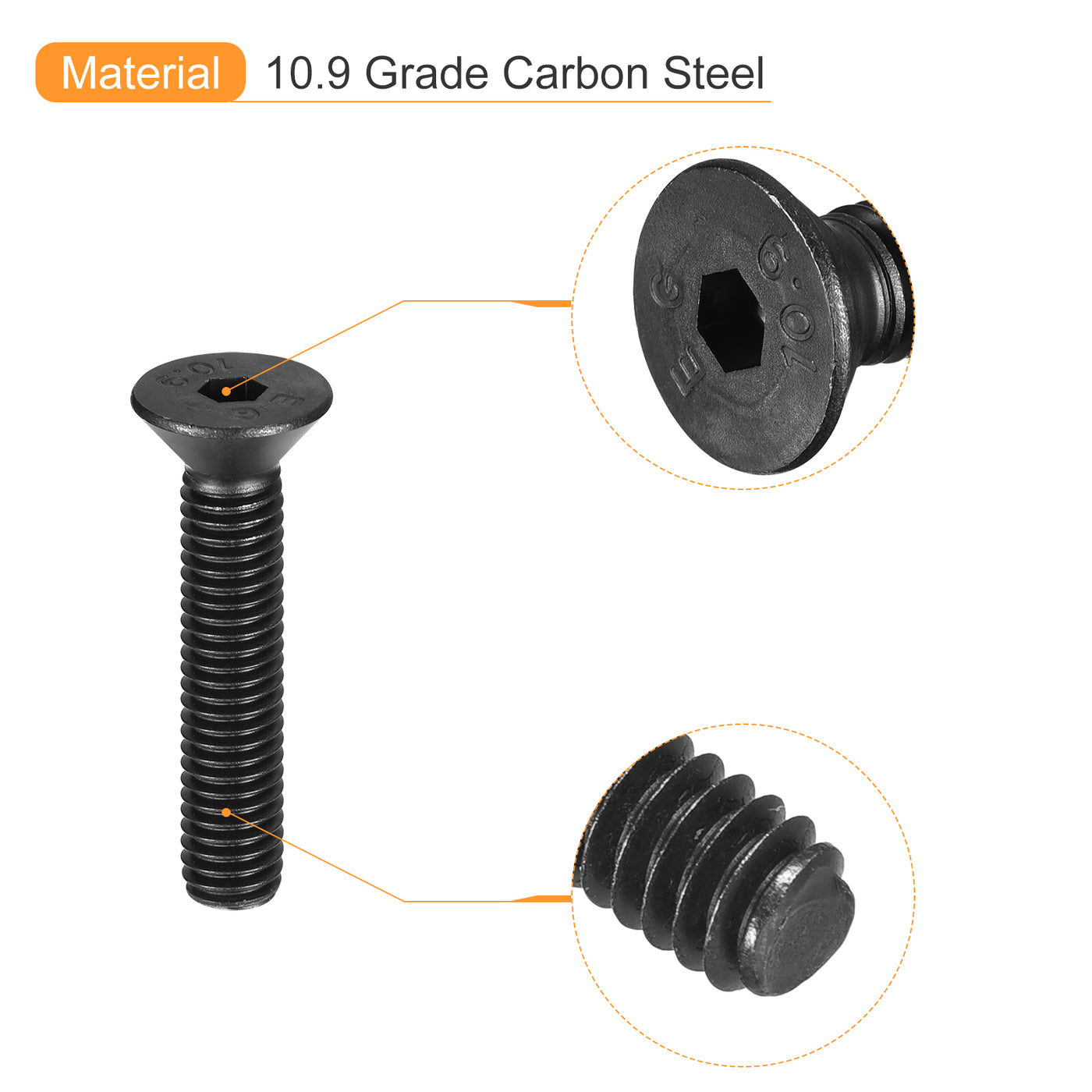 uxcell Uxcell 3/8-16x2" Flat Head Socket Cap Screws, 10.9 Grade Carbon Steel, 10PCS