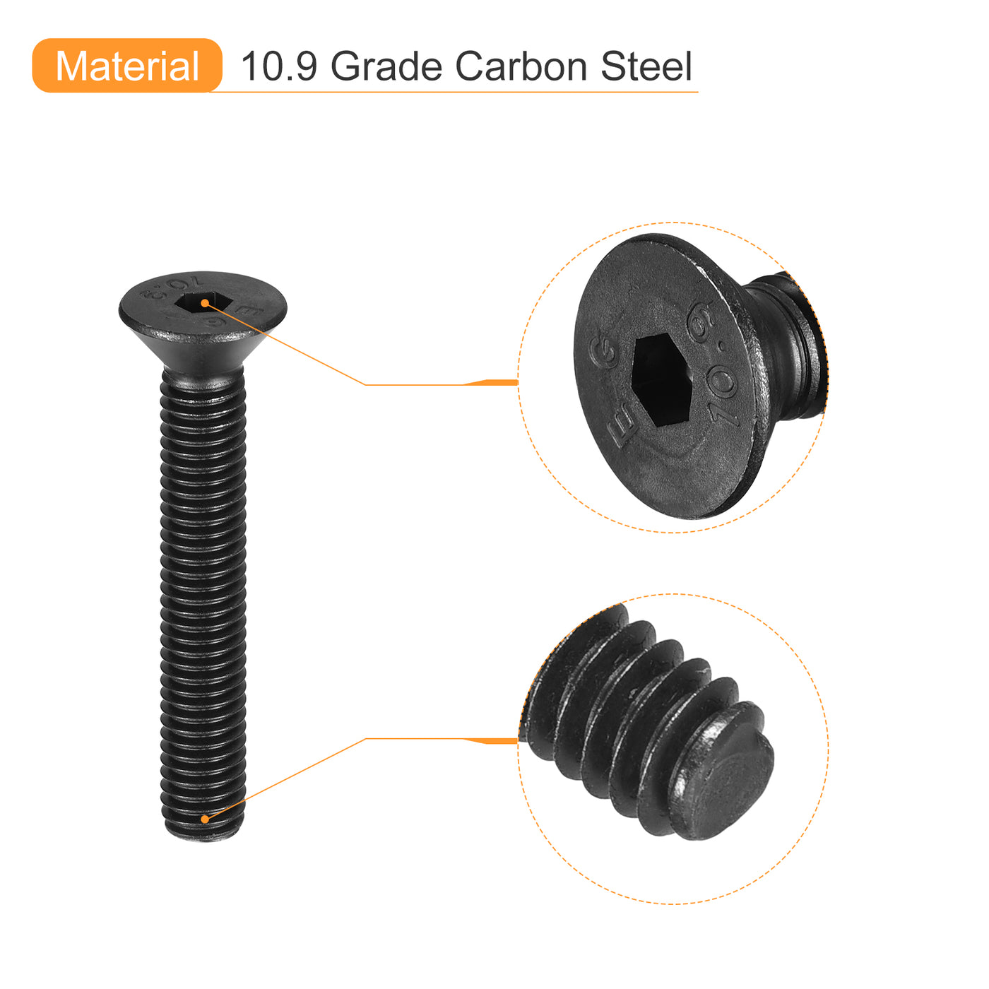 uxcell Uxcell 3/8-16x2-1/2" Flat Head Socket Cap Screws, 10.9 Grade Carbon Steel, 10PCS