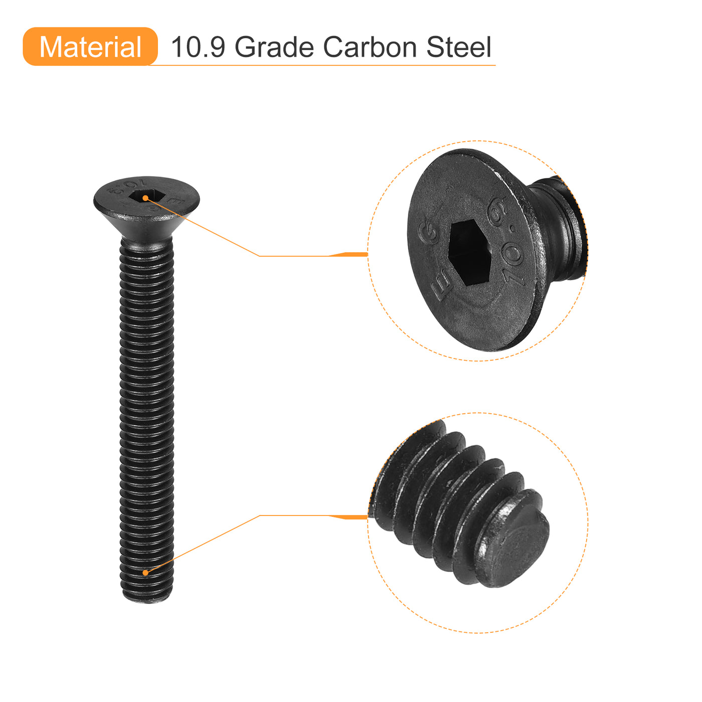 uxcell Uxcell 3/8-16x3" Flat Head Socket Cap Screws, 10.9 Grade Carbon Steel, 10PCS