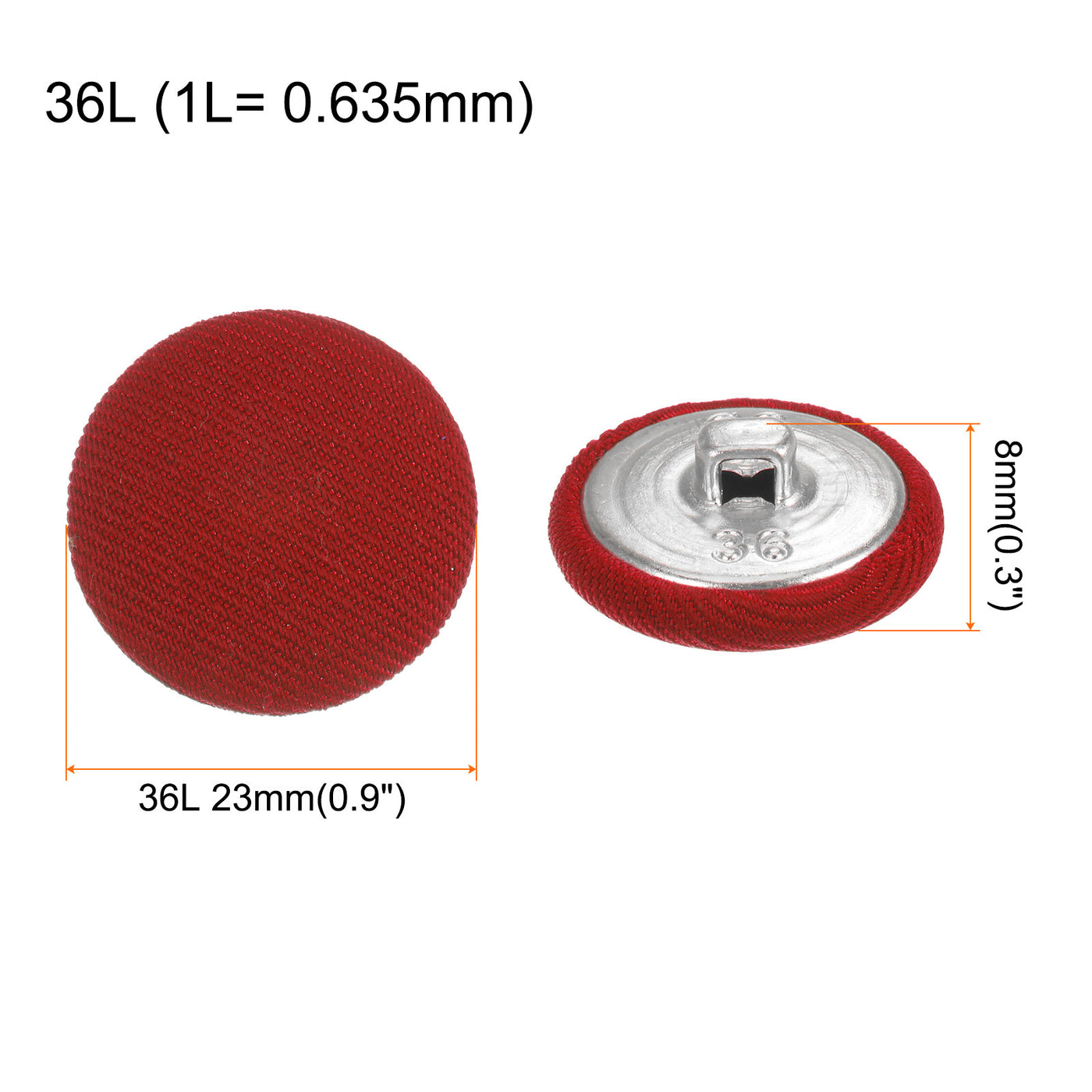 Harfington 10pcs Fabric Cloth Covered Button 23mm Round Metal Sewing Buttons, Red