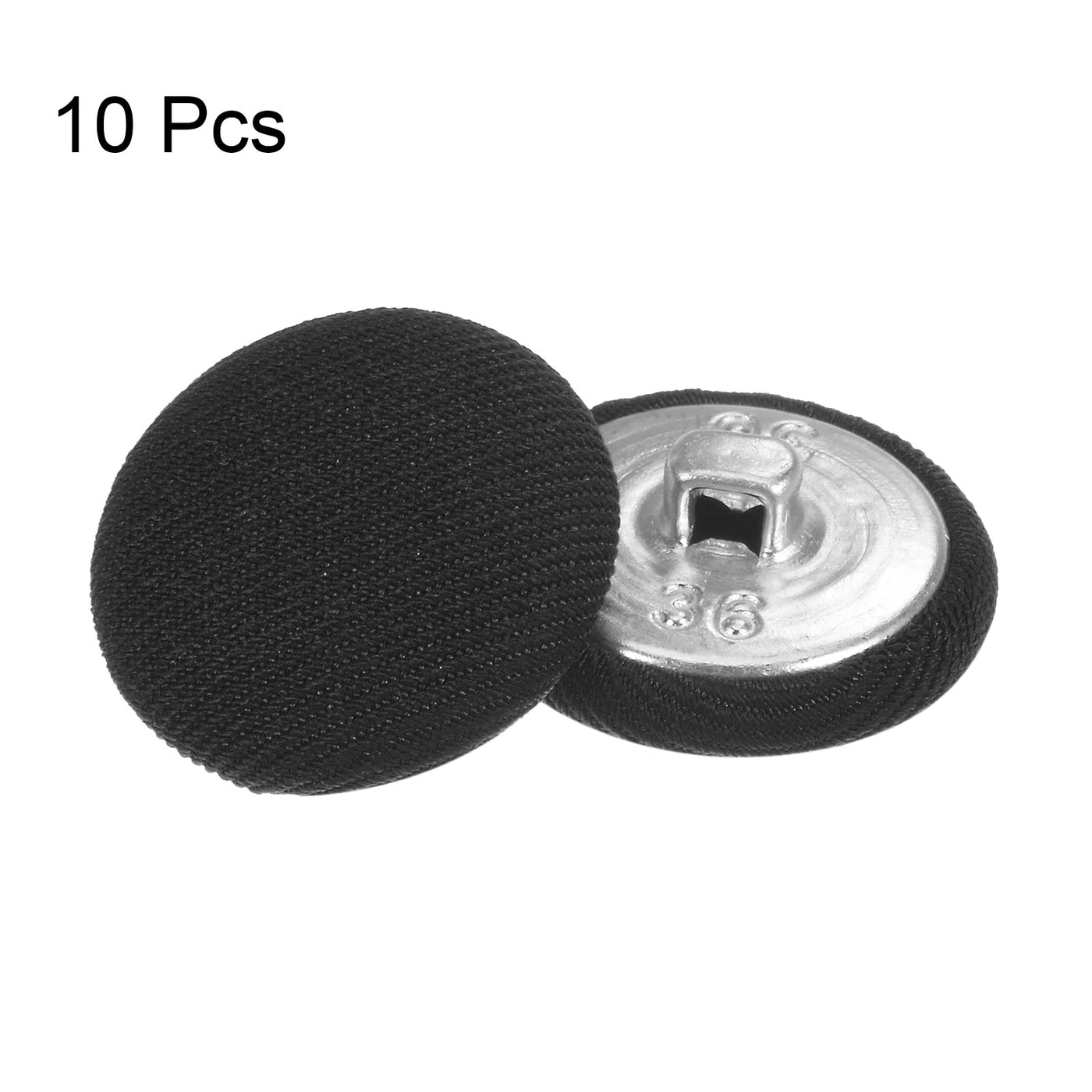 Harfington 10pcs Fabric Cloth Covered Button 23mm Round Metal Sewing Buttons, Black