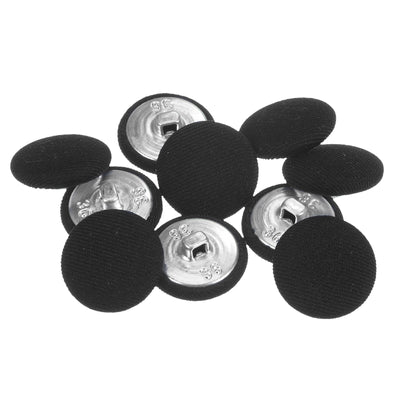 Harfington 10pcs Fabric Cloth Covered Button 23mm Round Metal Sewing Buttons, Black