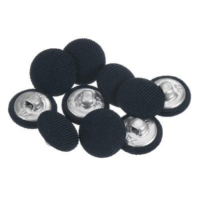 Harfington 10pcs Fabric Cloth Covered Button 15mm Round Metal Sewing Buttons, Navy