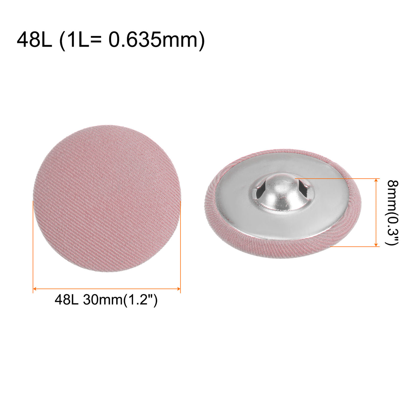Harfington 10pcs Fabric Cloth Covered Button 30mm Round Metal Sewing Buttons, Pink
